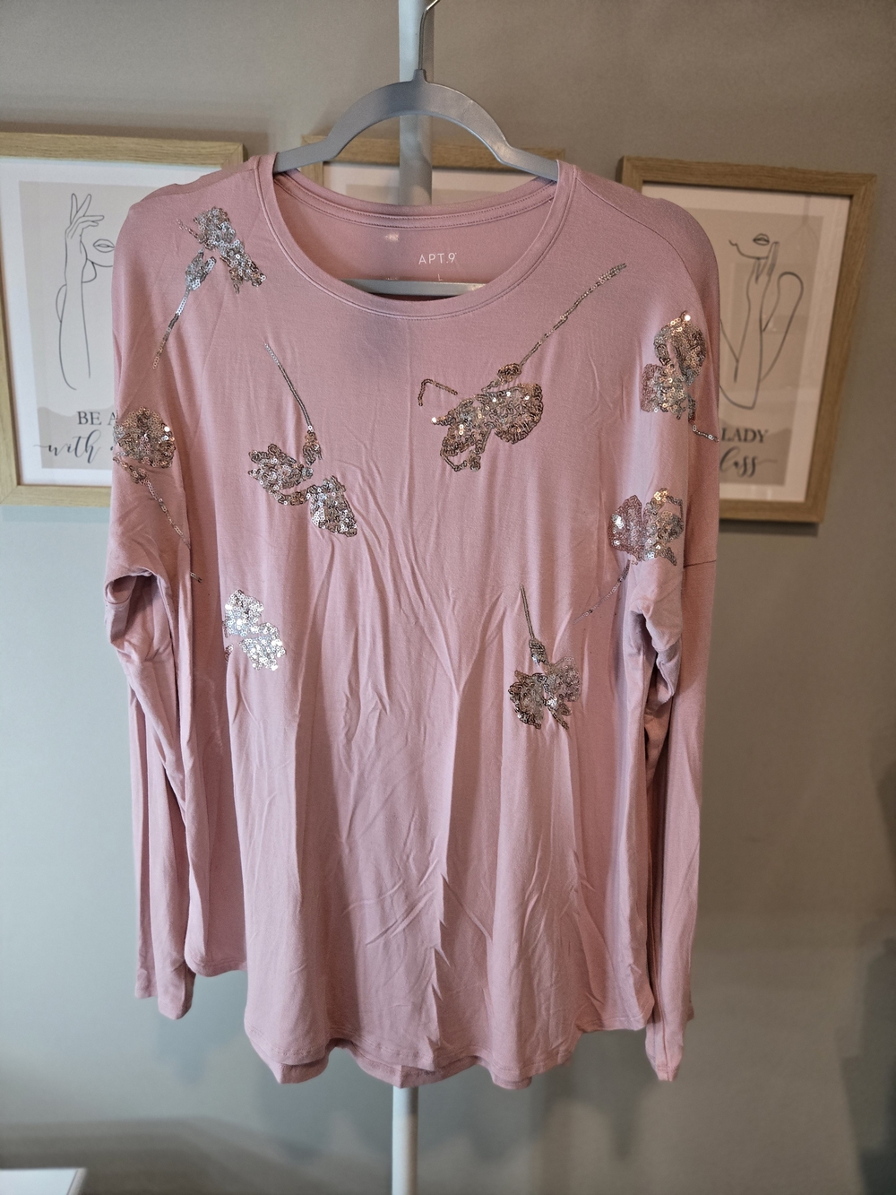 Apt. 9 Dusty Pink Sequin Floral Long Sleeve Top